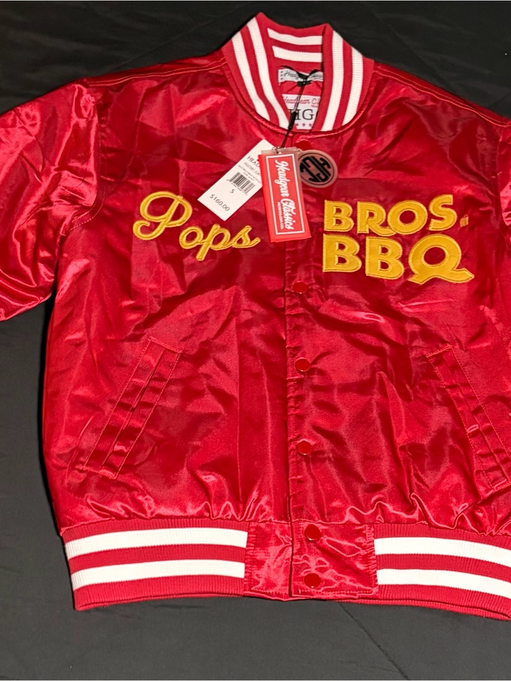 Pops Bros. BBQ Red Satin Bomber Jacket